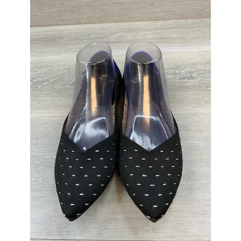 Rothys The Point Black Metallic Dash Knit Pointed Toe Flats Women's 9 Shoes